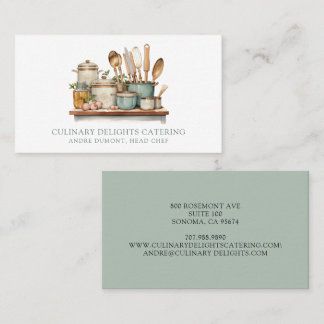 Tarjeta De Visita Elegante Watercolor Cocinero de la Mesa Chef Cater