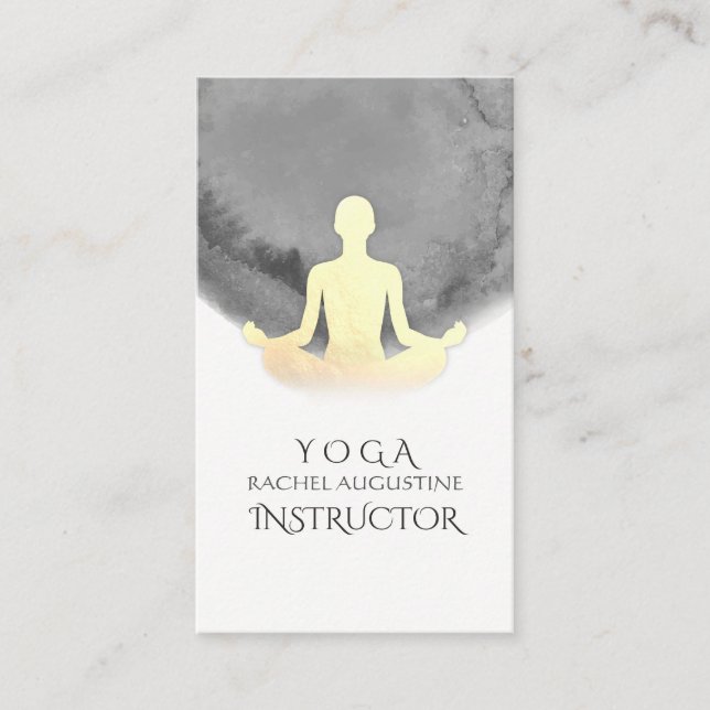 Tarjeta De Visita Elegante Watercolor Gold Meditation Yoga Instructo (Anverso)