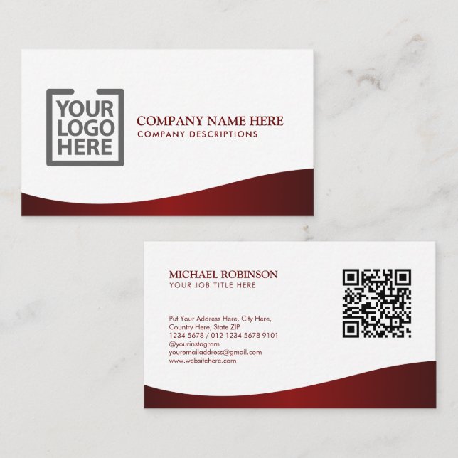 Tarjeta De Visita Elegante Wave Burgundy Identidad Corporativa (Anverso / Reverso)