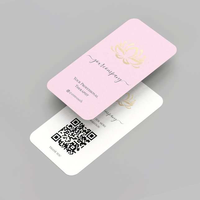 Tarjeta De Visita Elegante Wellness Spa Therapist Pink Gold Lotus QR (Elegant Wellness Spa Therapist Pink Gold Lotus QR Business Card
)
