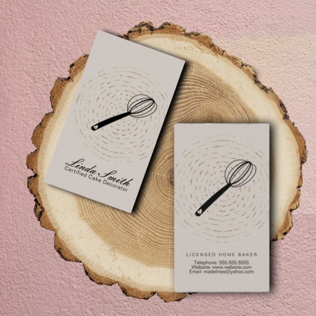 Tarjeta De Visita Elegante Whisk Black Faux Gold Circular Bakery (Subido por el creador)