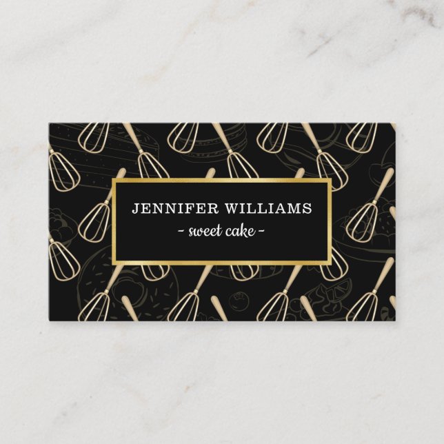 Tarjeta De Visita Elegante Whisk Black Gold (Anverso)