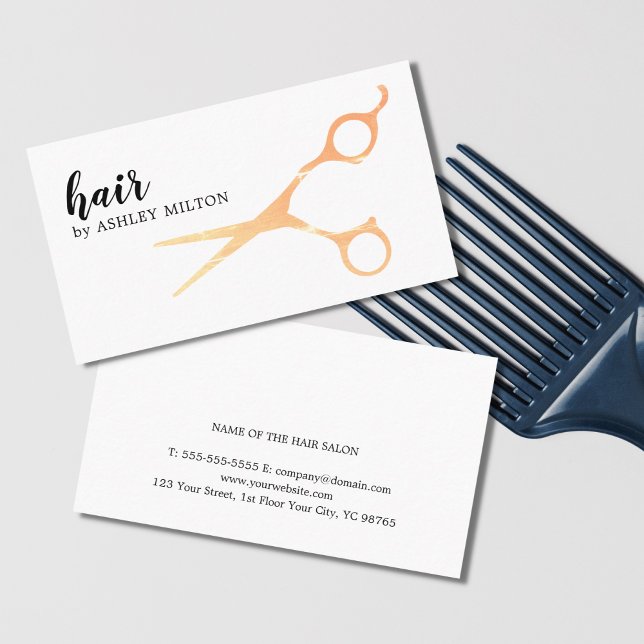 Tarjeta De Visita Elegante White Faux Metalizado Scissors Hairstylis (Subido por el creador)