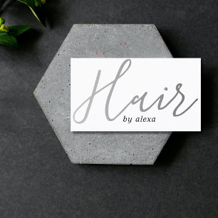 Tarjeta De Visita Elegante White Faux Silver negrita Hair Stylist