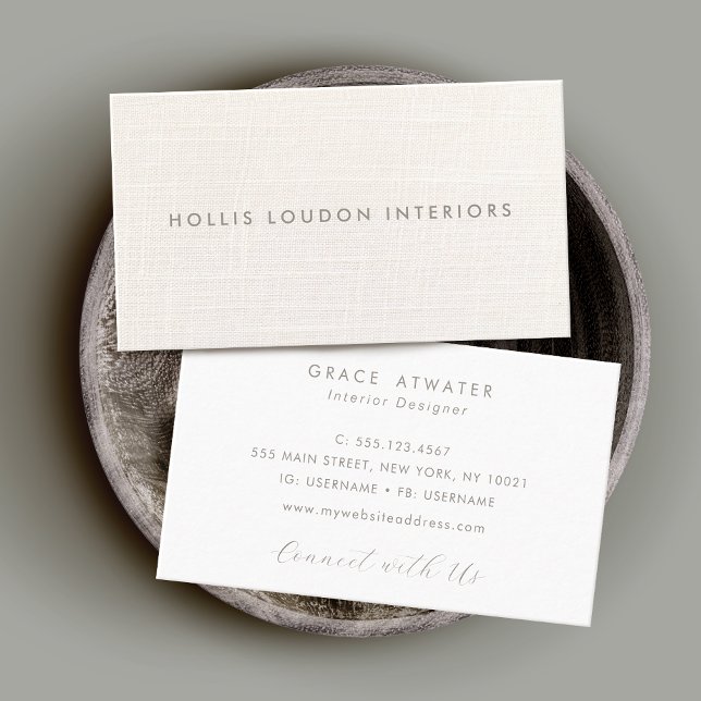 Tarjeta De Visita Elegante White Linen Look Profesional (minimalistic ivory linen background business card _ EXPLORE COLLECTION BELOW
)