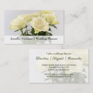 Tarjeta De Visita Elegante White Rose Flores Planner de boda clásico