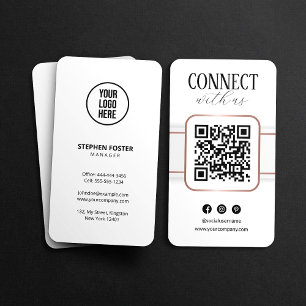 Tarjeta De Visita Elegante White Rose Gold Connect Con El Código QR 