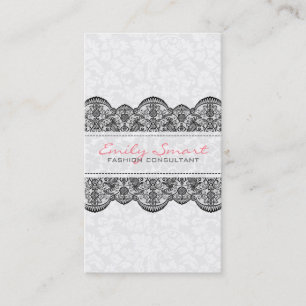 Tarjeta De Visita Elegante White Vintage Damask Black Lace