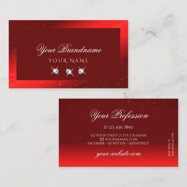 Tarjeta De Visita Elegante Wine Red Sparkling Diamonds Profesional (Anverso / Reverso)
