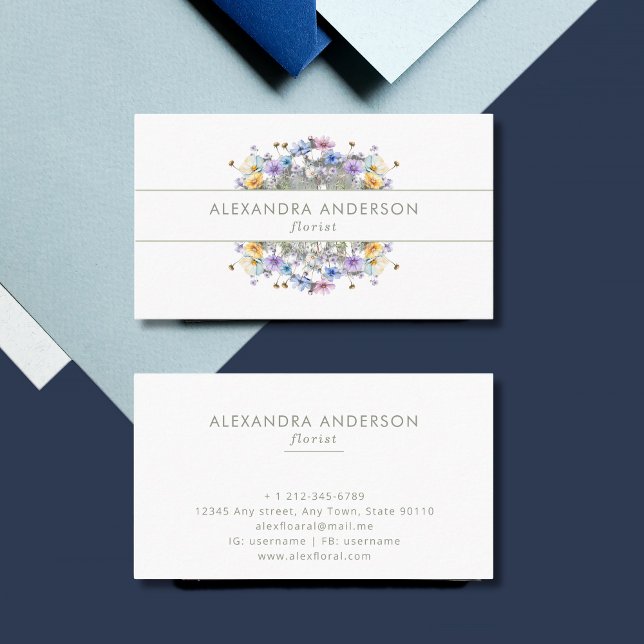 Tarjeta De Visita Elegante Wreath acuarela (Elegant Watercolor Wildflowers Wreath Business Card)