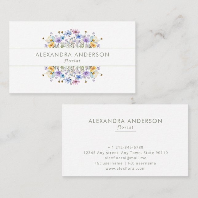 Tarjeta De Visita Elegante Wreath acuarela (Anverso / Reverso)