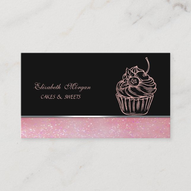 Tarjeta De Visita Elegante y adorable, pastelería Purpurina (Anverso)