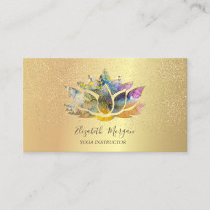 Tarjeta De Visita Elegante y colorido Lotus Gold Confetti Yoga
