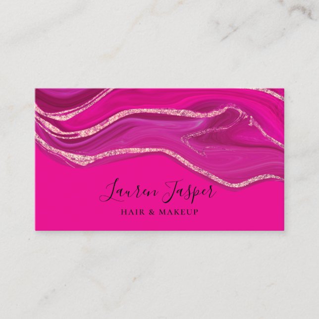 Tarjeta De Visita Elegante y elegante Agate de Mármol rosa caliente (Anverso)