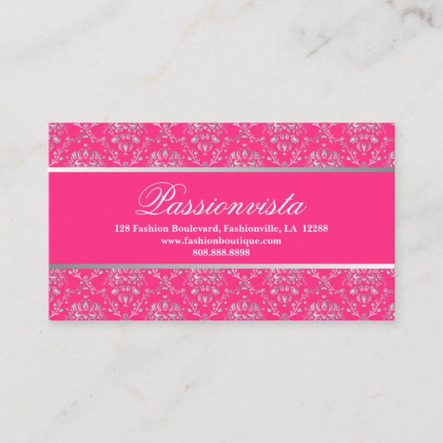 Tarjeta De Visita Elegante y elegante Damasco rosa plateado (Anverso)