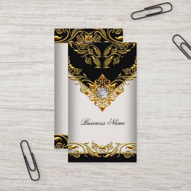 Tarjeta De Visita Elegante y elegante Elite Gold Cream Black on Gold (Anverso/Reverso In Situ)
