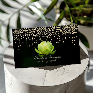 Tarjeta De Visita Elegante y elegante lotus verde con diamantes negr