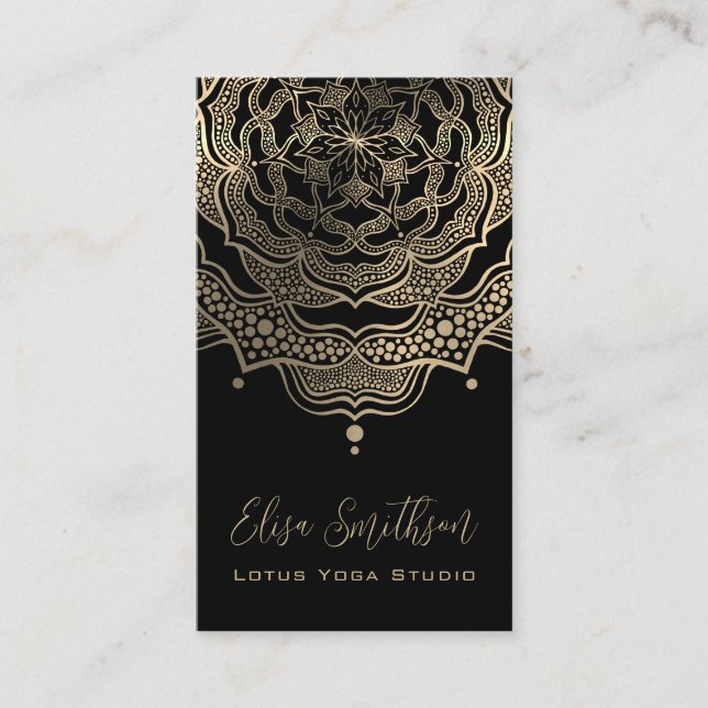 Tarjeta De Visita Elegante y elegante Mandala Moda de lujo negro y o (Anverso)