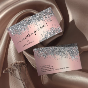 Tarjeta De Visita Elegante y elegante maquillaje purpurina plateado