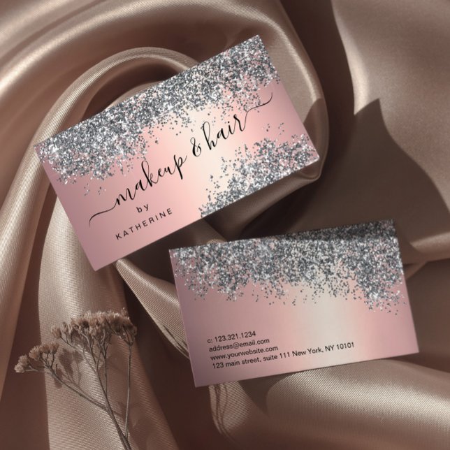 Tarjeta De Visita Elegante y elegante maquillaje purpurina plateado  (Subido por el creador)