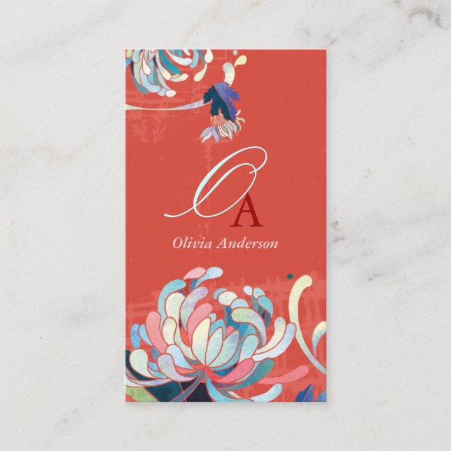 Tarjeta De Visita Elegante y elegante Monograma Rojo (Anverso)