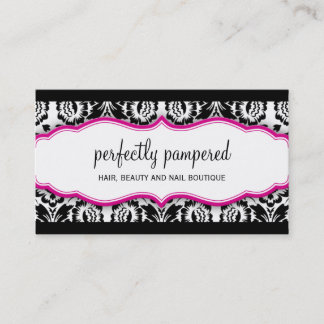 Tarjeta De Visita elegante y elegante patrón damasco negro fuschia r