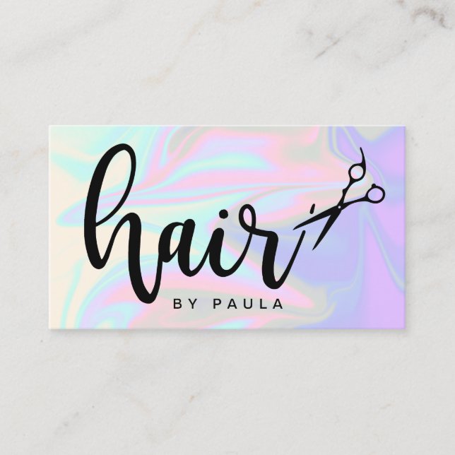 Tarjeta De Visita Elegante y elegante peluquería holográfica (Anverso)