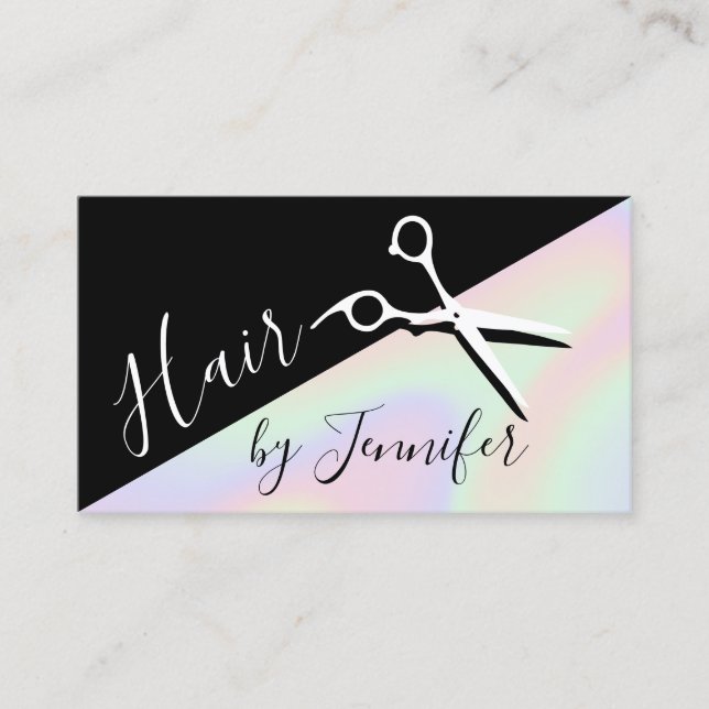 Tarjeta De Visita Elegante y elegante peluquería holográfica (Anverso)