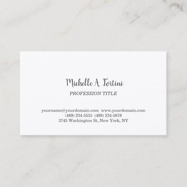Tarjeta De Visita Elegante y elegante Plata Sencilla Seda Blanca Pre (Anverso)