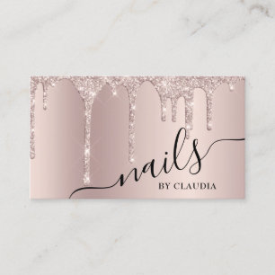 Tarjeta De Visita Elegante y elegante purpurina de champán gotea uña