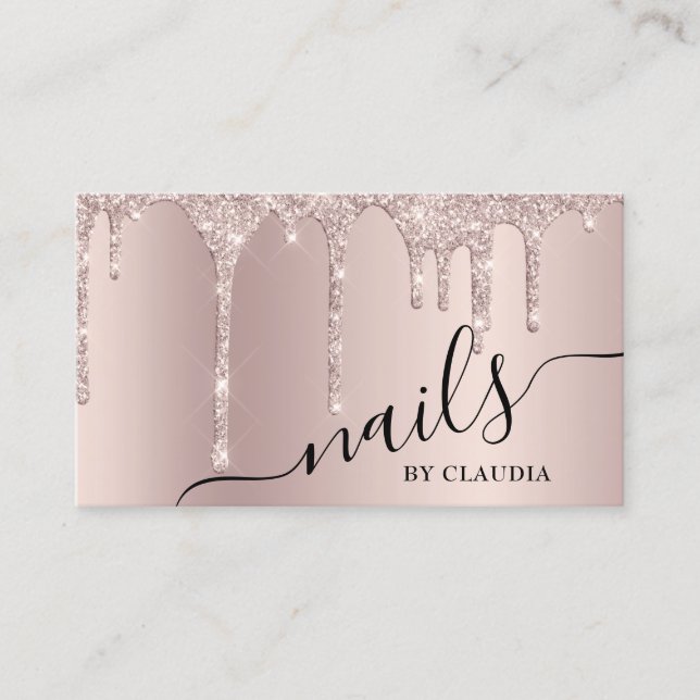 Tarjeta De Visita Elegante y elegante purpurina de champán gotea uña (Anverso)