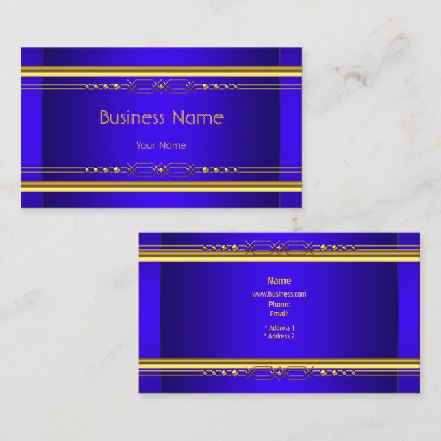 Tarjeta De Visita Elegante y elegante Royal Blue Yellow Gold Company (Anverso / Reverso)