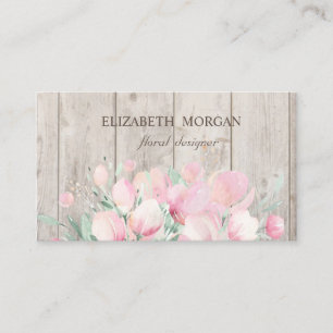 Tarjeta De Visita Elegante y Estilosa Textura de Madera, Flores