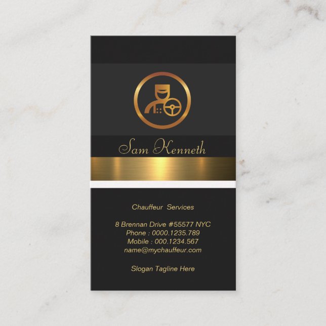 Tarjeta De Visita Elegante y exquisito Chauffeur de rayas de oro (Anverso)