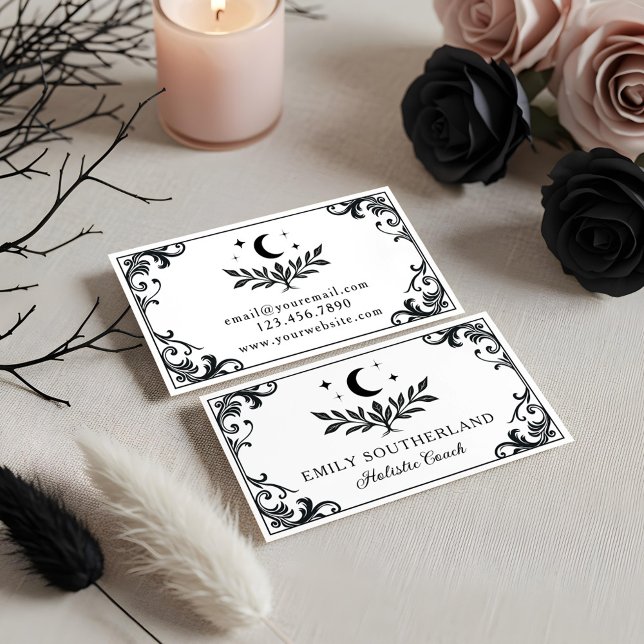 Tarjeta De Visita Elegante y floreciente Naturaleza gótica entrenado (Elegant Flourish Gothic Nature Holistic Coaches Business Card)