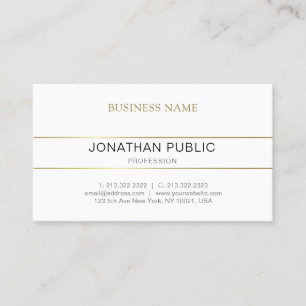 Tarjeta De Visita Elegante y limpio Diseño Gold White Professional