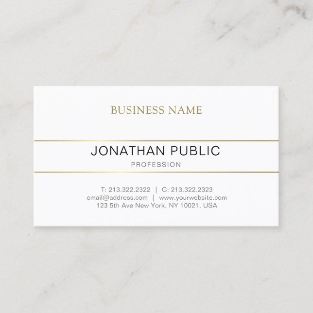 Tarjeta De Visita Elegante y limpio Diseño Gold White Professional (Anverso)