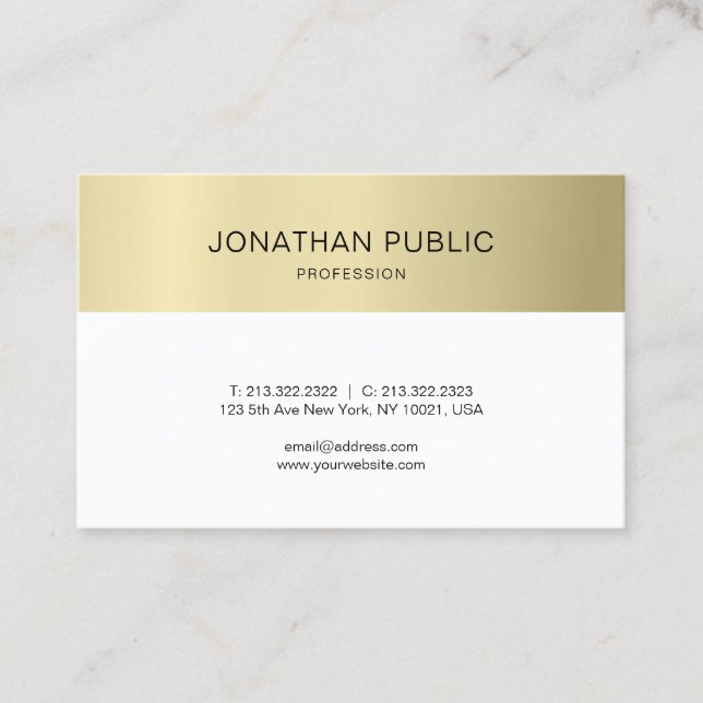 Tarjeta De Visita Elegante y limpio El Oro Lujoso Diseño Moderno (Anverso)