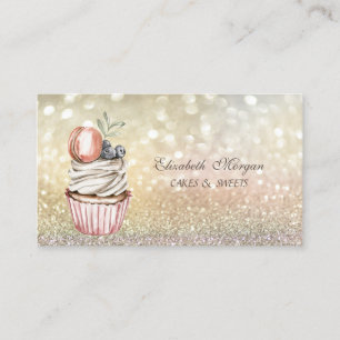 Tarjeta De Visita Elegante y lindo cupcake de macaroon con bokeh 