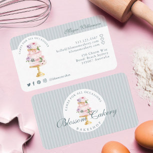 Tarjeta De Visita Elegante y Moda Blue Watercolour Floral Cake Baker