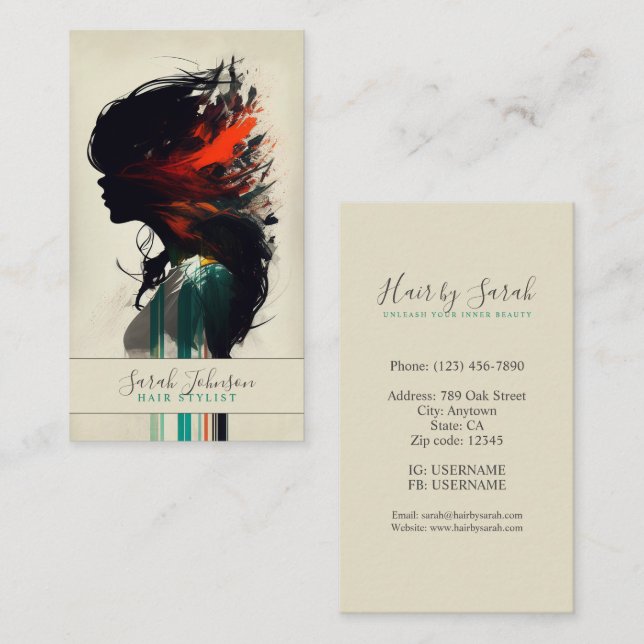Tarjeta De Visita Elegante y Moda Hair Stylist Business Card (Anverso / Reverso)