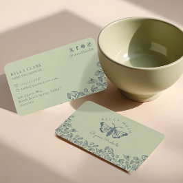 Tarjeta De Visita Elegante y Moda Logotipo de florales verdes y azul