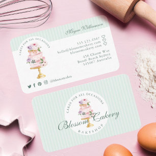 Tarjeta De Visita Elegante y Moda Mint Acuarela Floral Pastelería