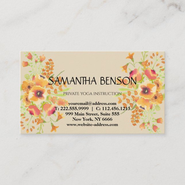 Tarjeta De Visita Elegante y moderno acuarela ilustracion floral yog (Anverso)