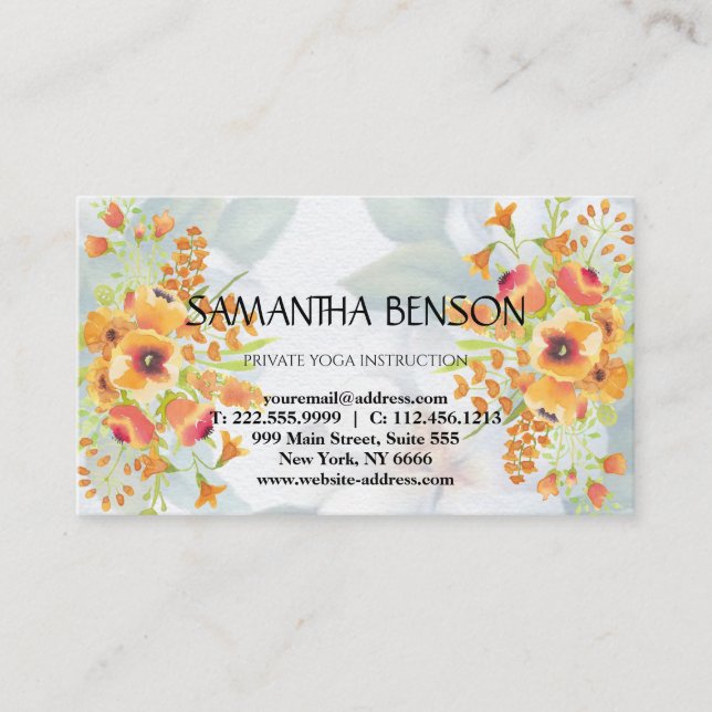Tarjeta De Visita Elegante y moderno acuarela ilustracion floral yog (Anverso)