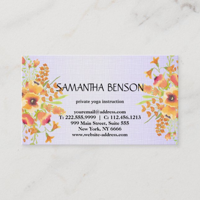 Tarjeta De Visita Elegante y moderno acuarela ilustracion floral yog (Anverso)