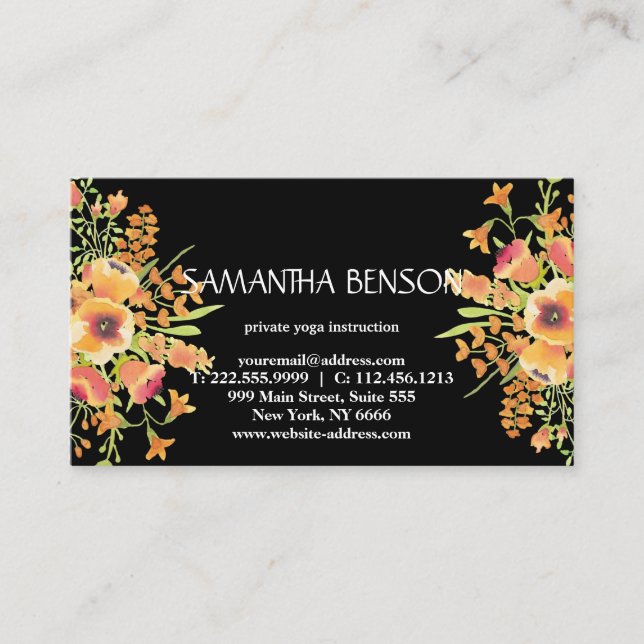 Tarjeta De Visita Elegante y moderno acuarela ilustracion floral yog (Anverso)