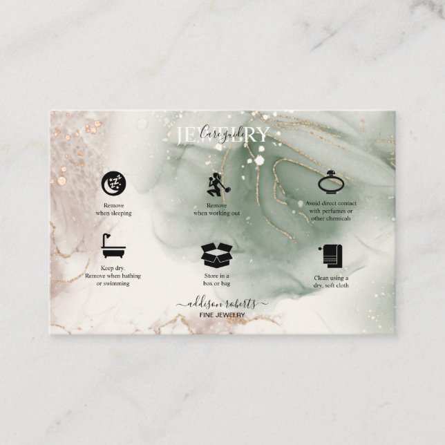 Tarjeta De Visita Elegante y moderno acuarela Joyería Verde (Anverso)