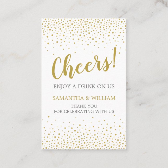 Tarjeta De Visita Elegante y moderno boleto de bebida Boda de Confet (Anverso)