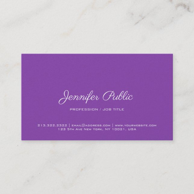 Tarjeta De Visita Elegante y moderno estilo violeta Premium Pearl (Anverso)